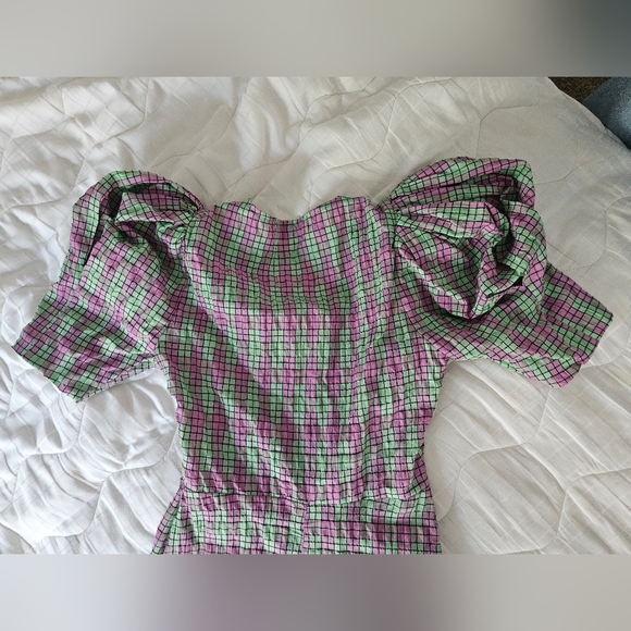 ZARA Pink & Green Plaid Seersucker Puff Sleeve Midi Dress | SZ XS - Picture 11 of 15